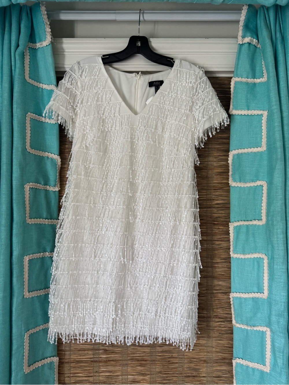Aidan Mattox White Fringe Sequin Mini Dress